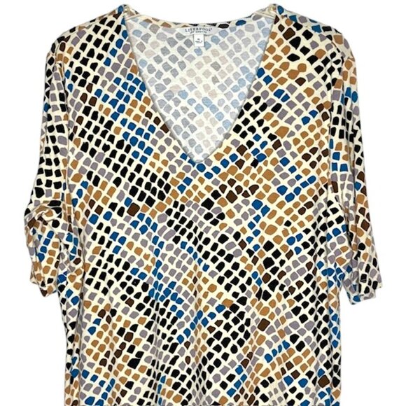 Liverpool Lapis Snake Top Short Sleeve V-Neck Knit Top - Blue/Brown/Gold - XL - Picture 3 of 9